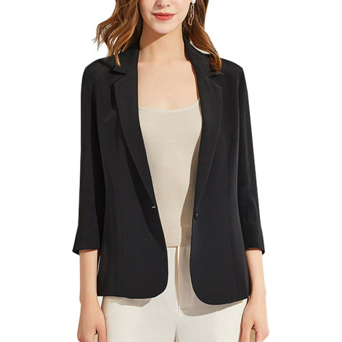 GeleiStory/GeleiStory  春秋真丝西服七分袖一粒扣修身小西装纯色开衫外套  女装＞女士外套＞女士风衣