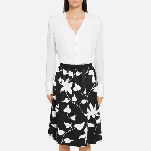 St.John/盛蔷真丝V领女士长袖衬衫K31YW21