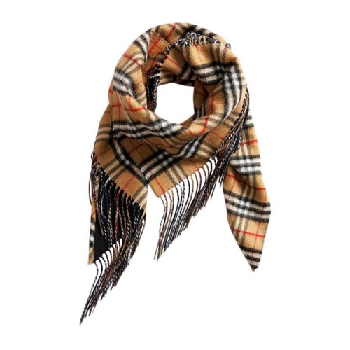BURBERRY/博柏利 男女通用 中性时尚棕色羊毛格纹长流苏围巾围脖 4068872