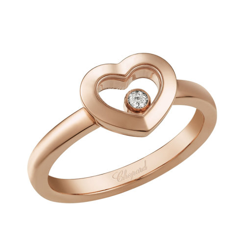 Chopard/萧邦 经典HAPPY DIAMONDS系列 18K金玫瑰金心形镶快乐小圆钻戒指 82A054-5000