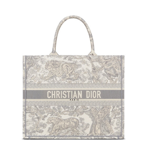 DIOR/迪奥 22春夏新款BOOK系列 女士大号灰色织物茹伊印花刺绣单肩手提托特包M1286ZTDT_M932