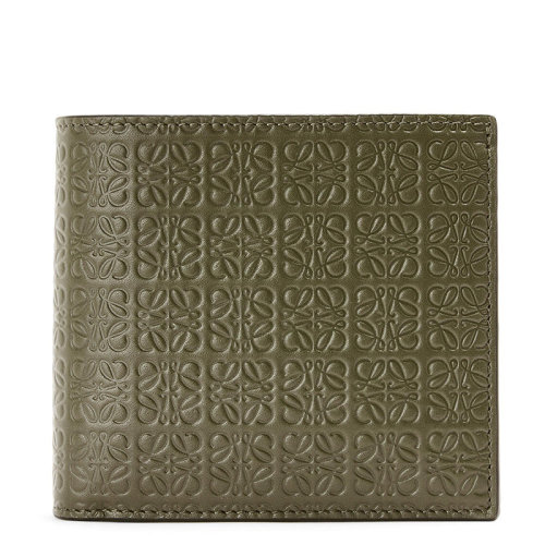 LOEWE/罗意威 Repeat系列 男士秋绿色压花真丝小牛皮双折卡夹钱包0010643062
