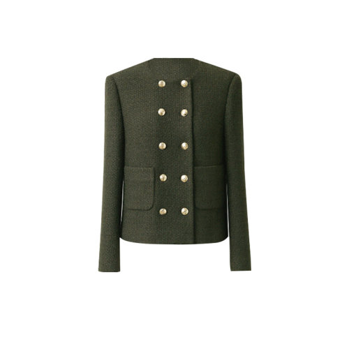 GeleiStory/GeleiStory 秋冬新款小香风短外套羊毛花呢双排金扣西装圆领外套女  女装＞女士外套＞女士夹克