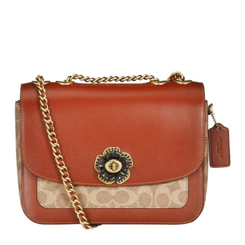 COACH/蔻驰MADISON系列女士拼色帆布/配皮经典双C字母徽标山茶花单肩包斜挎包链条包女包 C0827B4NQ4