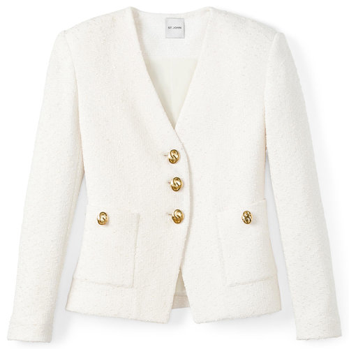 【21春夏新款】St. John/盛蔷 白色收腰针织女士夹克K6130P2