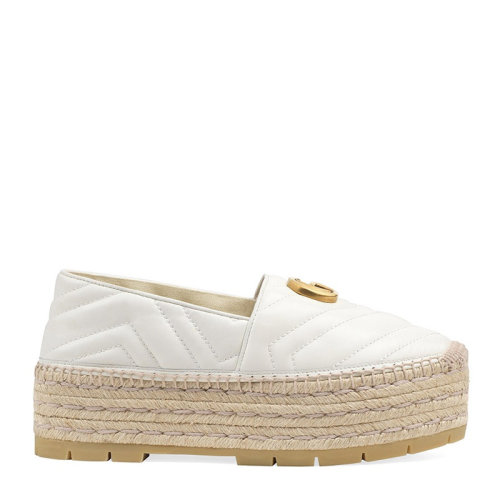 GUCCI/古驰 女士经典皮革双GG徽标厚底草编鞋增高渔夫鞋松糕鞋女鞋 551884-KO00多色可选