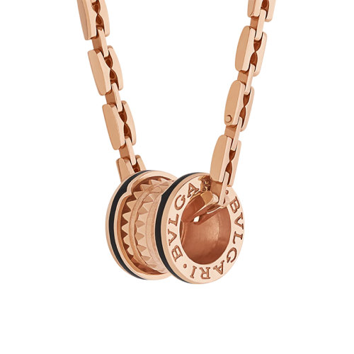 BVLGARI/宝格丽 B.ZERO1系列 18K金玫瑰金黑色陶瓷螺旋铆钉吊坠项链358224