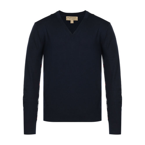 卫衣针织 BURBERRY/博柏利 burberry服装 男士针织衫/毛衣 羊毛V领深蓝男士羊毛衫 瑕疵特卖（陈列痕迹，不影响使用）