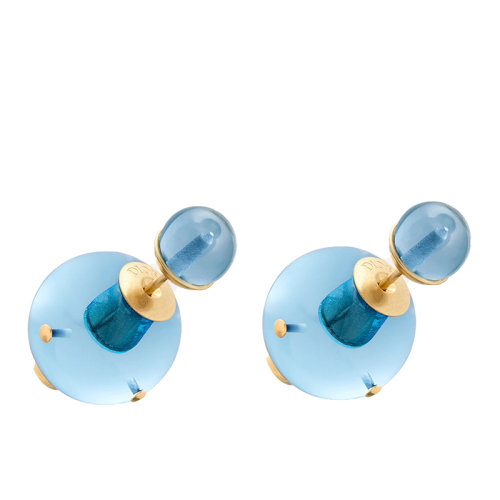 Dior/迪奥 22春夏新款TRIBALES系列 女士金色饰面金属淡蓝色透明树脂珠饰耳环E1869TRIPL_D308