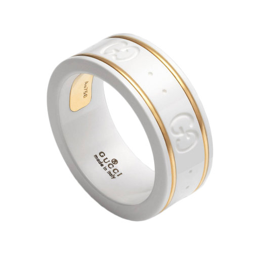 GUCCI/古驰 Icon系列 经典款男女通用饰有18K金黄金细节白色氧化锆刻有双G图案的戒指 325964J85V58062