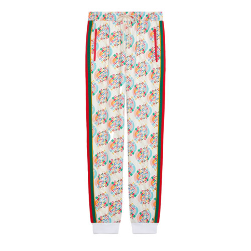 GUCCI/古驰 22秋冬款 The North Face联名系列 女士多色涤纶/棉混纺饰有彩色印花LOGO图案弹性袖口针织长裤?673979XJDVH9275