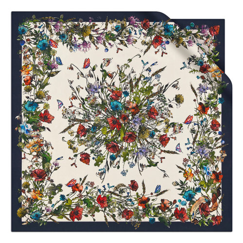 DIOR/迪奥新款 女士海军蓝色斜纹真丝千叶印花方巾15MIF090I611_C545