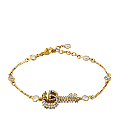 GUCCI/古驰  金色金属水晶双G图案手链645623J1D508062