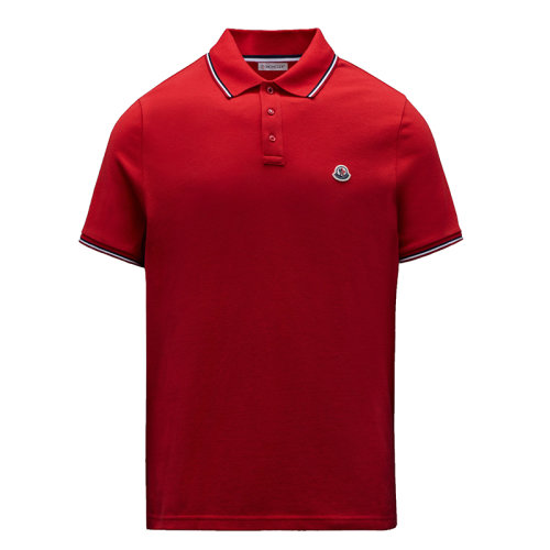 Moncler/蒙克莱 男士猩红色棉质罗纹领和短袖边饰三色嵌花POLO衫G20918A0001084556-RE