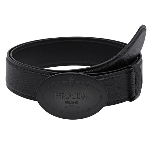 PRADA/普拉达  男士黑色摩洛哥皮革和徽标的金属扣腰带35毫米2CM198_053_F0002