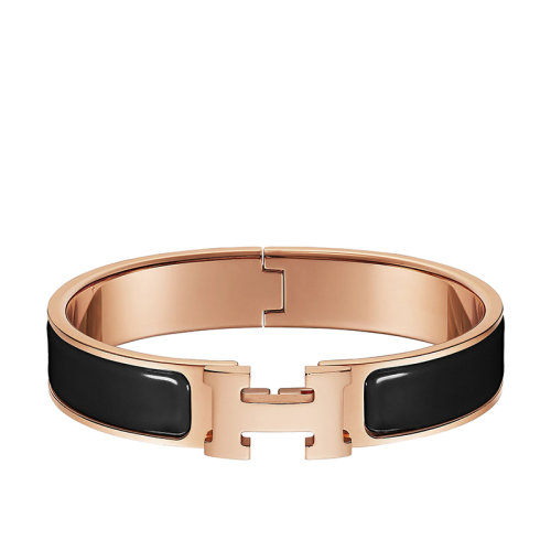 HERMES/爱马仕 Clic H系列 黑色玫瑰金镀金珐琅手镯手链H700001FO01