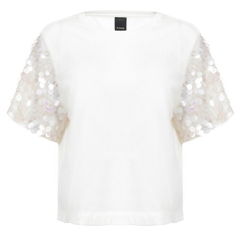 PINKO/品高 白色珠片装饰女士短袖T恤