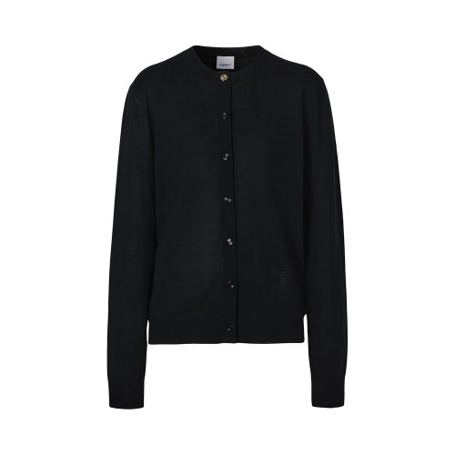 BURBERRY/博柏利 女士黑色经典logo图案丝绸边饰开衫 8042203