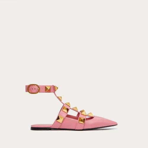  VALENTINO华伦天奴 22年春夏 女士 平底凉鞋 Roman Stud 小牛皮芭蕾平底鞋 VW0S0BY5ZWMW10