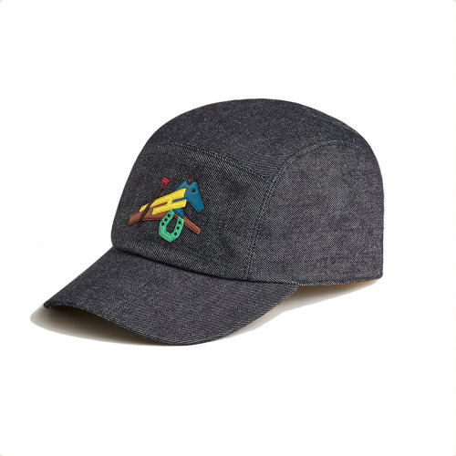 HERMES/爱马仕 22年春夏新款 Nevada系列 男士黑色纯棉牛仔布马术拼图贴片棒球帽鸭舌帽H221053N6059