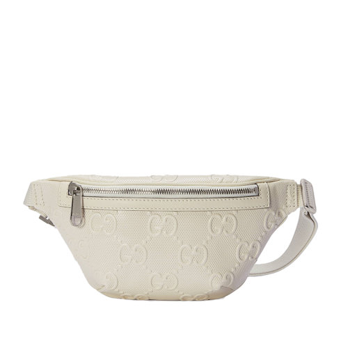 GUCCI/古驰 21新款GG embossé系列 男女同款白色双G压纹皮革斜挎包腰包6585821W3CN9022