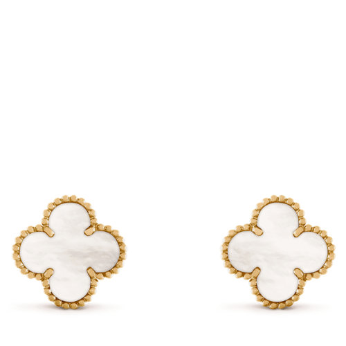 Van Cleef & Arpels/梵克雅宝 经典款Alhambra复古白色珍珠母贝四叶草耳环 VCARA44100