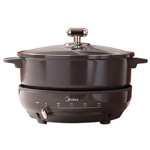 Midea/美的多用途锅家用宿舍煮面4L大容量鸳鸯电火锅多功能分体式可煎烤炒锅电热锅DY26P402