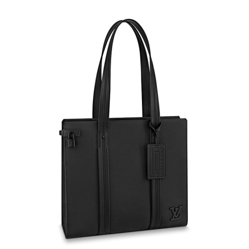 Louis Vuitton/路易威登 22春夏新款TOTE系列 男士黑色粒面小牛皮黑扣配可拆卸徽标吊饰单肩斜跨手提托特包M57308