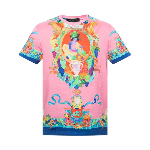 VERSACE/范思哲 男士粉色棉质印花装饰圆领短袖上衣T恤 A77276-A234048-7237