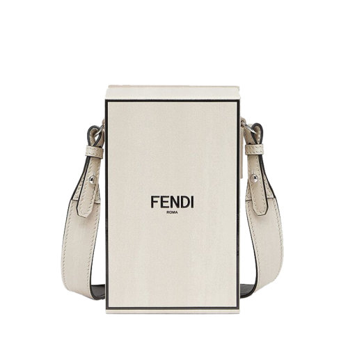 FENDI/芬迪 20  VERTICAL BOX系列 男士白色皮革黑色徽标单肩斜挎包7VA519ADP6F1F0X