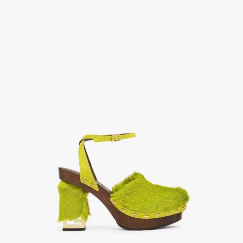  FENDI芬迪 22年秋冬 女士 高跟凉鞋 嫩芽绿色马毛高跟木底鞋 8Z837_LJ2F1JG3