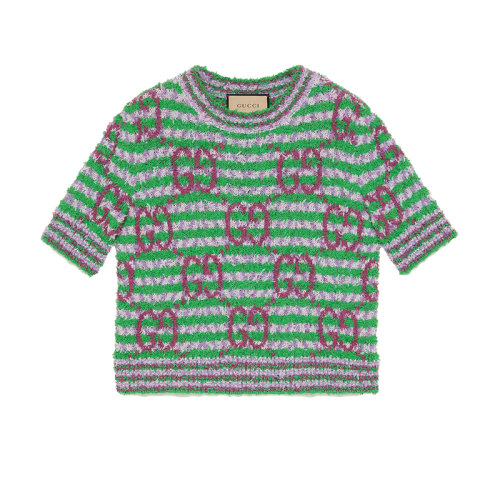 GUCCI/古驰 22年秋冬新款 女士绿色/紫色棉质混纺短袖针织衫毛衣695796XKCAL3579