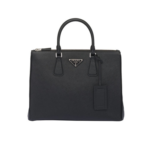 PRADA/普拉达 22新款 Galleria系列 男士黑色saffiano皮革珐琅徽标拆卸吊饰拉链开合阴影纹理手提肩背斜挎包2VG061_9Z2_F0002_V_OOF