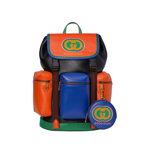 GUCCI/古驰 23春夏新款 Good Game系列 男士多色拼接皮革拉链拆卸小袋抽绳翻盖搭扣开合双肩背包721349AAA7S7556