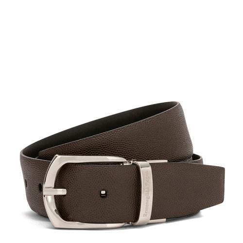 ERMENEGILDO ZEGNA/杰尼亚深棕色粒面小牛皮配黑色光滑小牛皮双面皮带 男士腰带 小牛皮腰带/皮带男 BCAV1A-J0946F-TMN