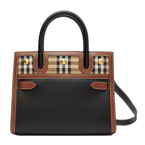 BURBERRY/博柏利 2020新款Title系列 迷你皮革拼Vintage格纹双提柄泰尔勒手袋单肩手提包80252661