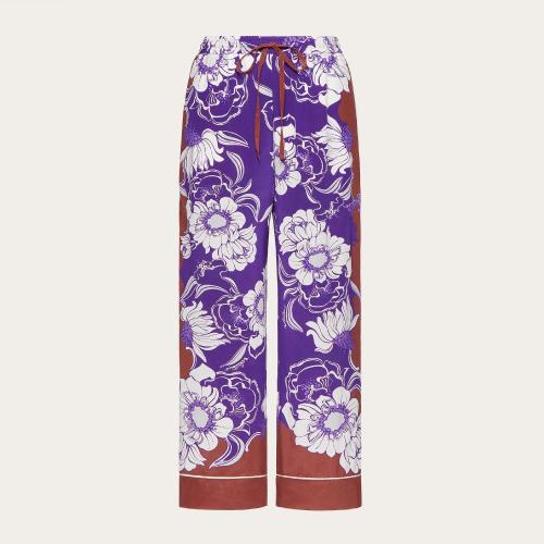  VALENTINO华伦天奴 22年秋冬 女士 休闲裤 PANTALON FACON PYJAMA EN CREPE DE CHINE IMPRIMé
