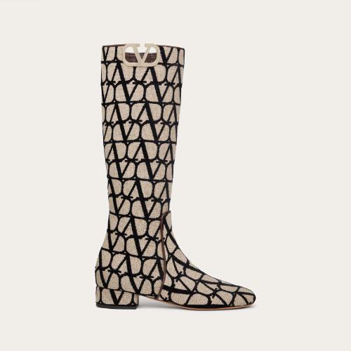  VALENTINO华伦天奴 22年秋冬 女士 高筒靴 BOTTES VLOGO TYPE EN TOILE ICONOGRAPHE， TALON?: