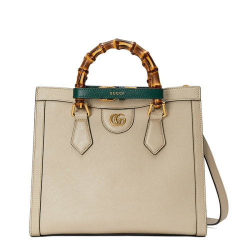 GUCCI/古驰 22春夏新款Diana系列 女士小号米色皮革竹节提手金扣单肩斜跨手提托特包66019517QET9690