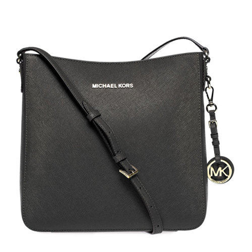 Michael Kors/迈克·科尔斯 JET SET TRAVEL系列女士黑色牛皮经典字母徽标装饰单肩包斜挎包邮差包信使包女包 30T2GTVM3L-BLACK
