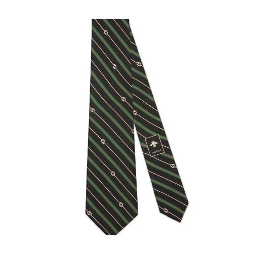  GUCCI古驰 22年秋冬 男士 饰互扣式双G印花真丝领带 714696 4EAAX 1066