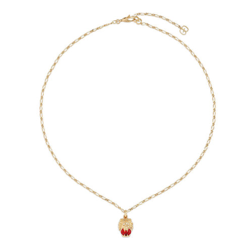 GUCCI/古驰 镶钻和火红蛋白石18K金黄金狮头吊坠项链 606641J5C308036