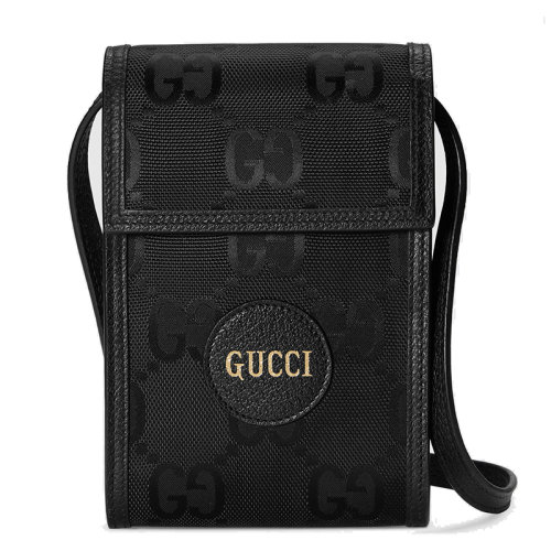GUCCI/古驰 20 Off the Grid系列 黑色再生材质双G花纹尼迷你包