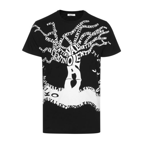 Valentino/华伦天奴 男士短袖T恤 纯棉黑色圆领短袖T恤 瑕疵特卖（陈列痕迹，不影响使用） t恤男