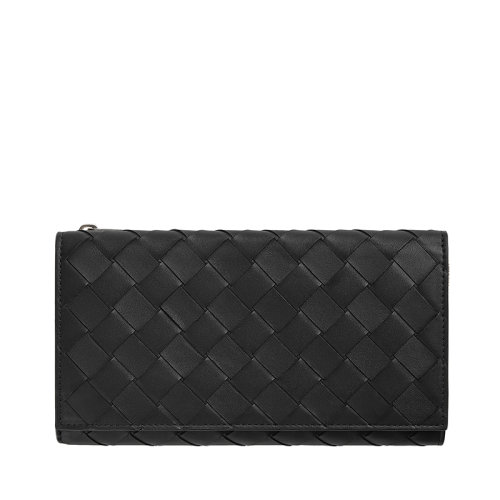 Bottega Veneta/葆蝶家 经典款 男士黑色Intrecciato编织皮革拉链开合长款钱包689975VCPQ38803