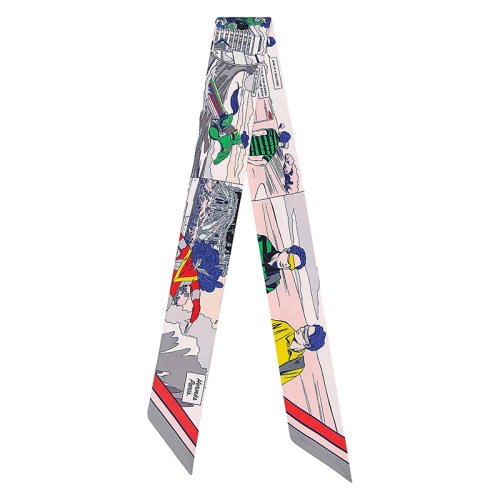 HERMES/爱马仕 特里·哇 女士灰色/粉红色/绿色真丝斜纹布丝巾H063463S05