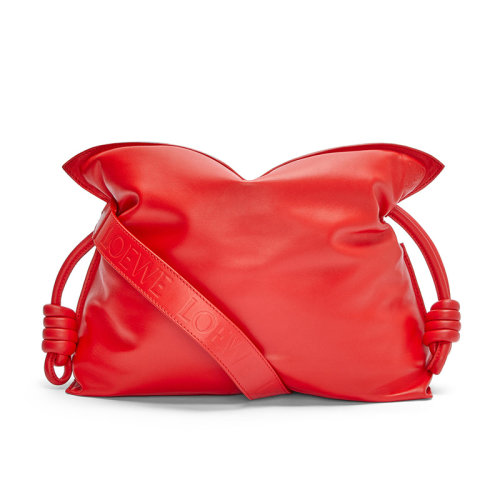 LOEWE/罗意威 22秋冬新款  Puffer Flamenco系列 女士红色纳帕小羊皮鹅毛填充磁扣拆卸肩带字母压花手提斜挎单肩包A411FC1X67-2827