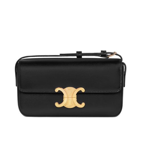 预售CELINE/赛琳 TRIOMPHE系列 女士黑色小牛皮凯旋金扣翻盖斜挎单肩包194143BF4.38NO