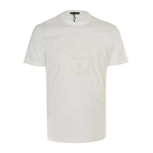 VERSACE/范思哲 男士米白色棉质经典美杜莎头像印花装饰圆领短袖上衣T恤 A706591952A001