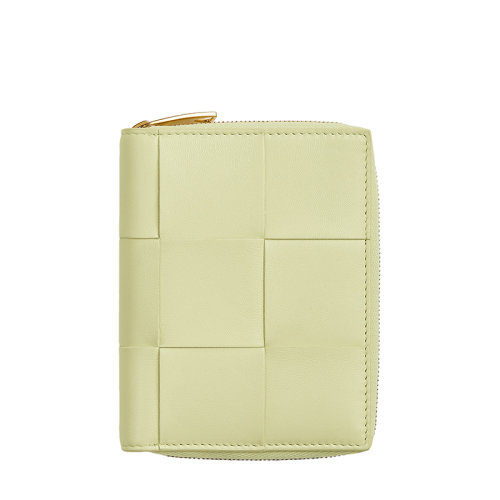Bottega Veneta/葆蝶家 22春夏新款 女士水洗柠檬黄色Intreccio编织皮革拉链钱包681191VCQC19412